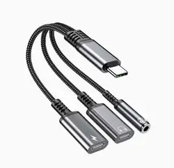 3 - in - 1 USB - C to 3.5mm Audio and Fast Charging Adapter (3 IN 1 Grey)
