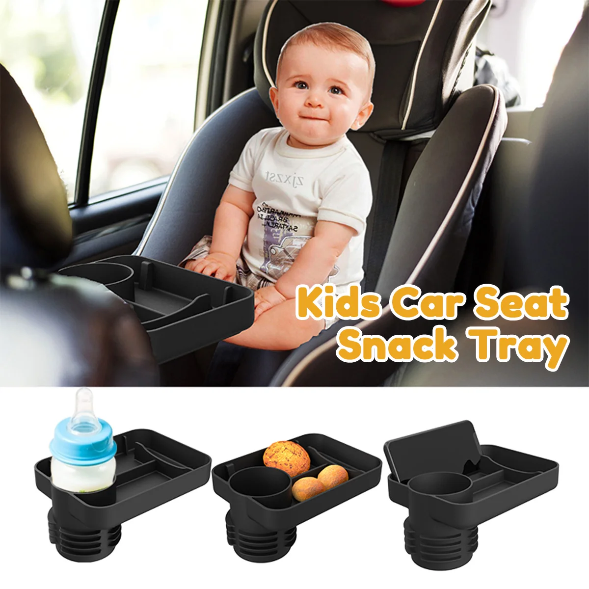 Car Seat Snack Tray with Cup Holder Silicone Kids Car Seat Travel Tray Portable Kids Car Seat Food Tray Holder Snack Tray