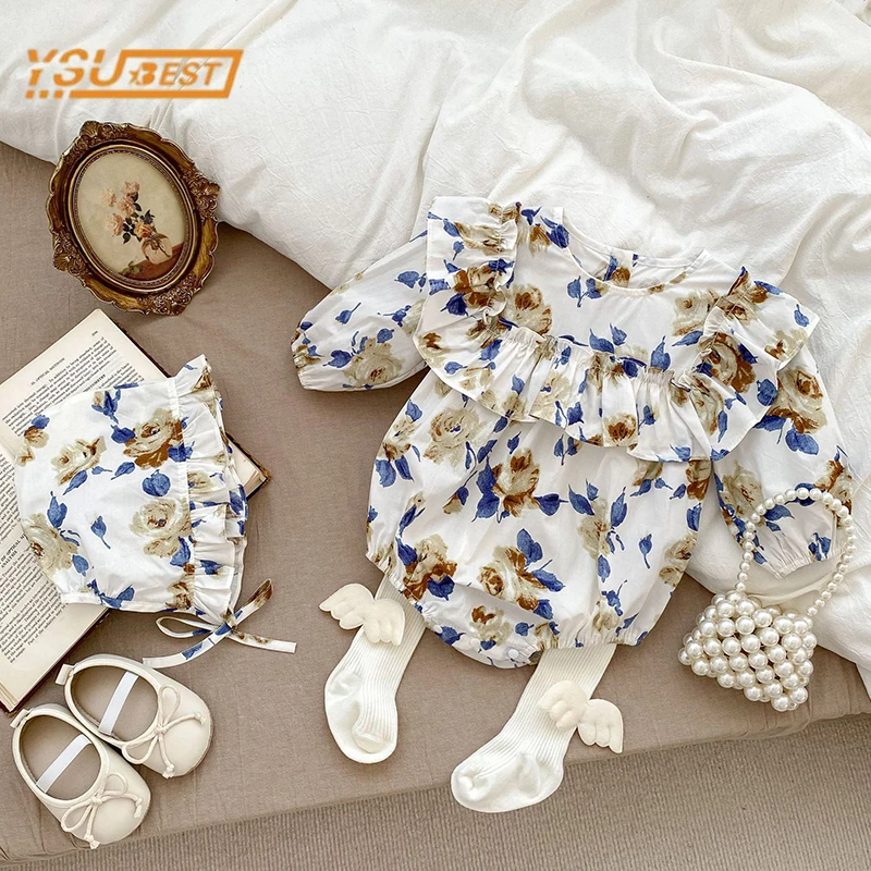 

0-2Yrs Infant Kids Baby Girls Long Sleeve Flower Print Jumpsuit Spring Autumn Newborn Baby Girls Clothes Rompers