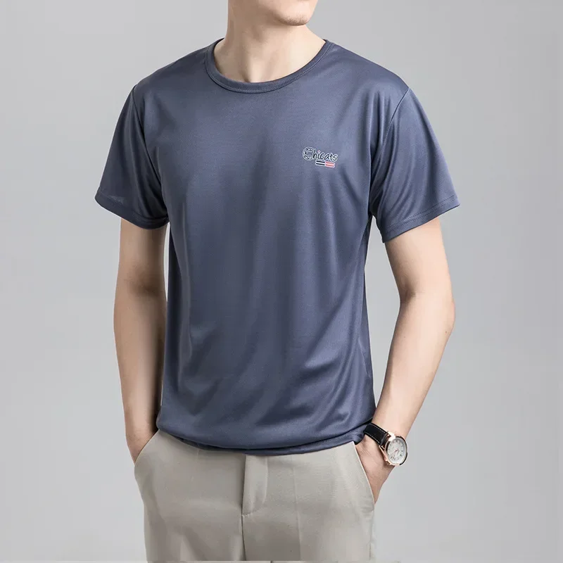 

Summer Men's Ice Silk T-shirts Short-sleeved Mesh Quick-drying Breathable T Shirt Casual Sports Youth O Neck Men Big Size Tees