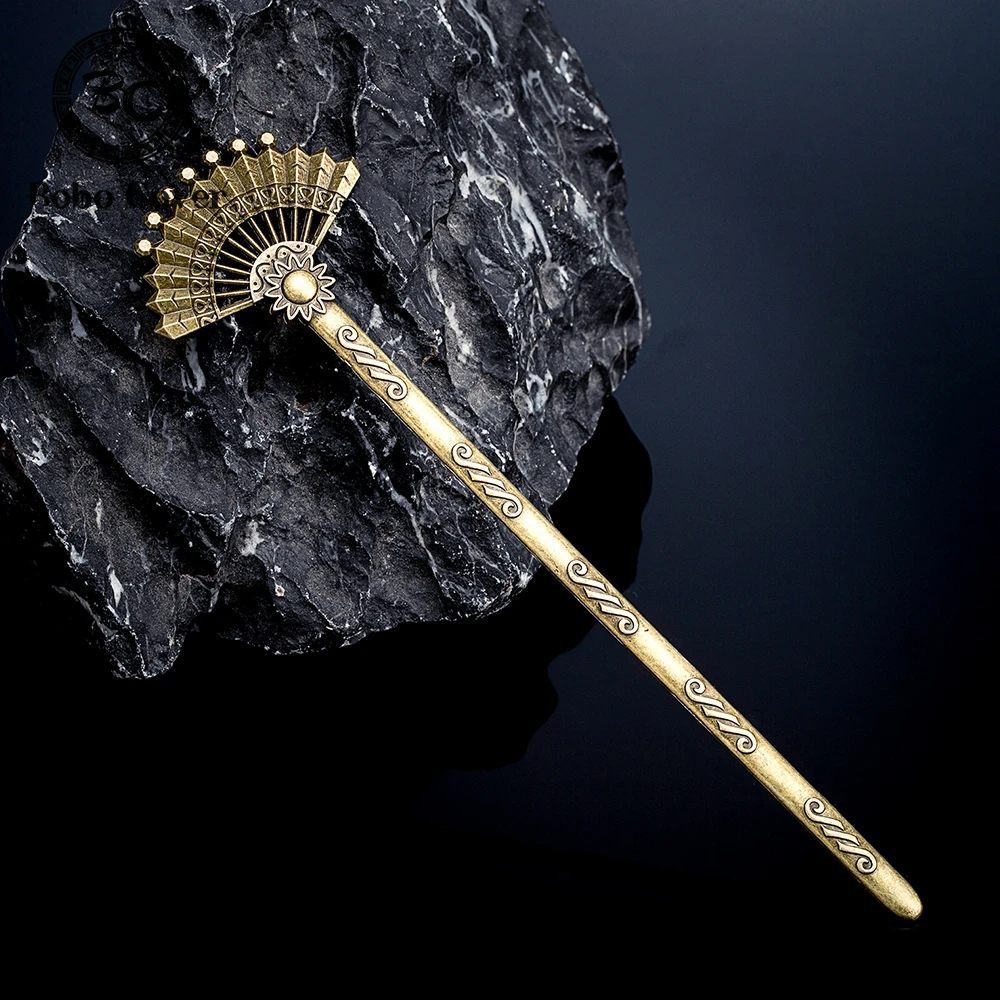 ChineseNationalStyleCarvedFanHairStickWomenAntiqueBronzeHairpinsBookmarkTraditional