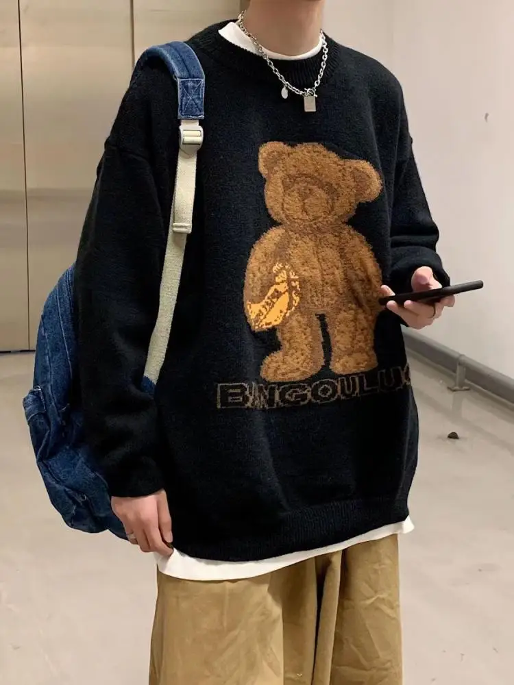 Autumn and Winter New Loose Fashion Little Bear Cartoon Couple Sweater Japanese Lazy Pullover Knit Soft and Comfortable Versatil