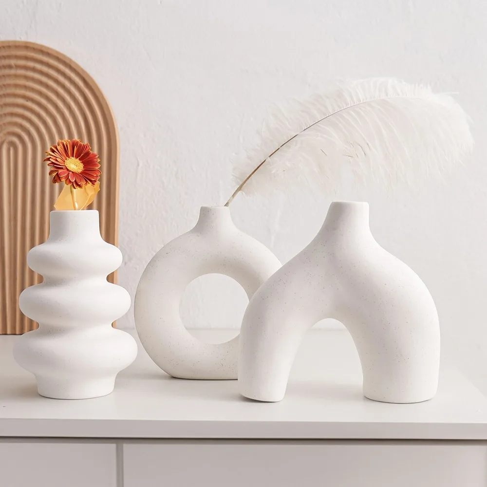 CAPIRON Set of 3 Ceramic Vases Nordic Decor Boho Centerpiece Wall Shelf Living Room Decoration Coffee Table Accessories Interior 2