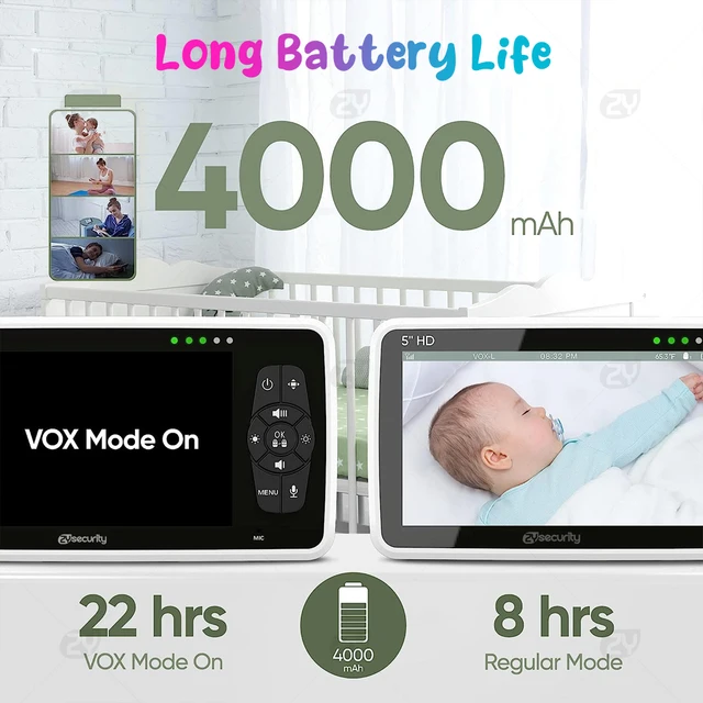 5 Inch Baby Monitor with 2 Cameras Split Screen PTZ Nanny Camera Intercom HD Night View Baby Phone 22H Battery Video Babysitter 6