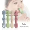 3-Pack Silicone Chewing Spoon Set, Easy to Grip, for Babies and Toddlers, Self-Feeding Utensils for Toddlers 6+ Months, Beige 1