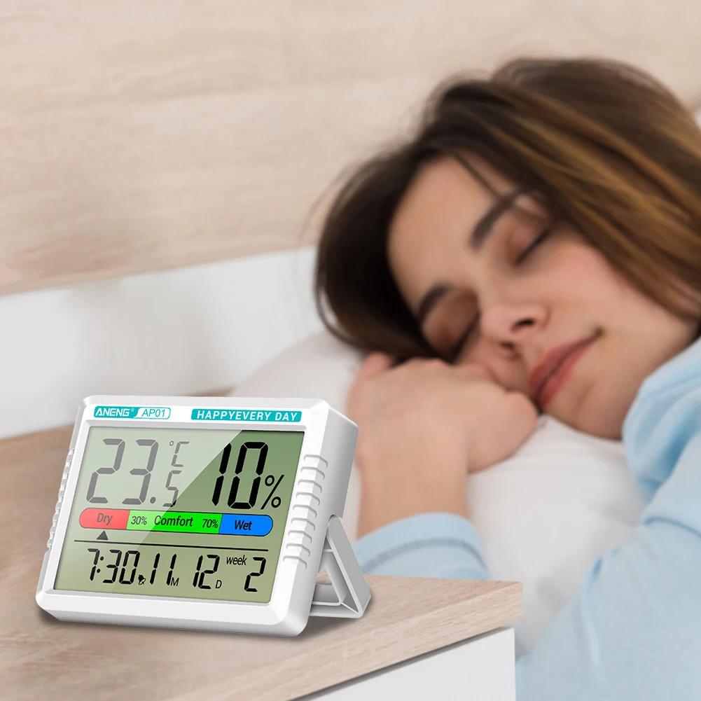 Digital Temperature Humidity Meter LCD Screen Thermometer Hygrometer Clock Precision Air Thermometer Hygrometer Rechargeable temperature humidity meter air thermohygrometer