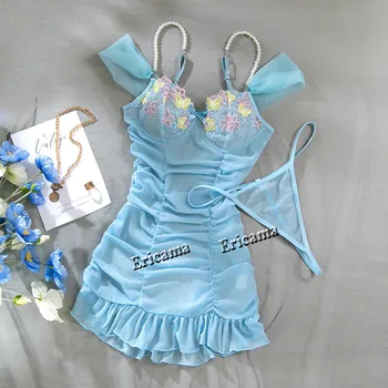 Sous-vêtements pour femmes ensemble de Lingerie Sexy plissé enveloppement hanche chemise de nuit pyjamas mince plissé Lingerie florale ensemble de soutien-gorge Sexy Push Up