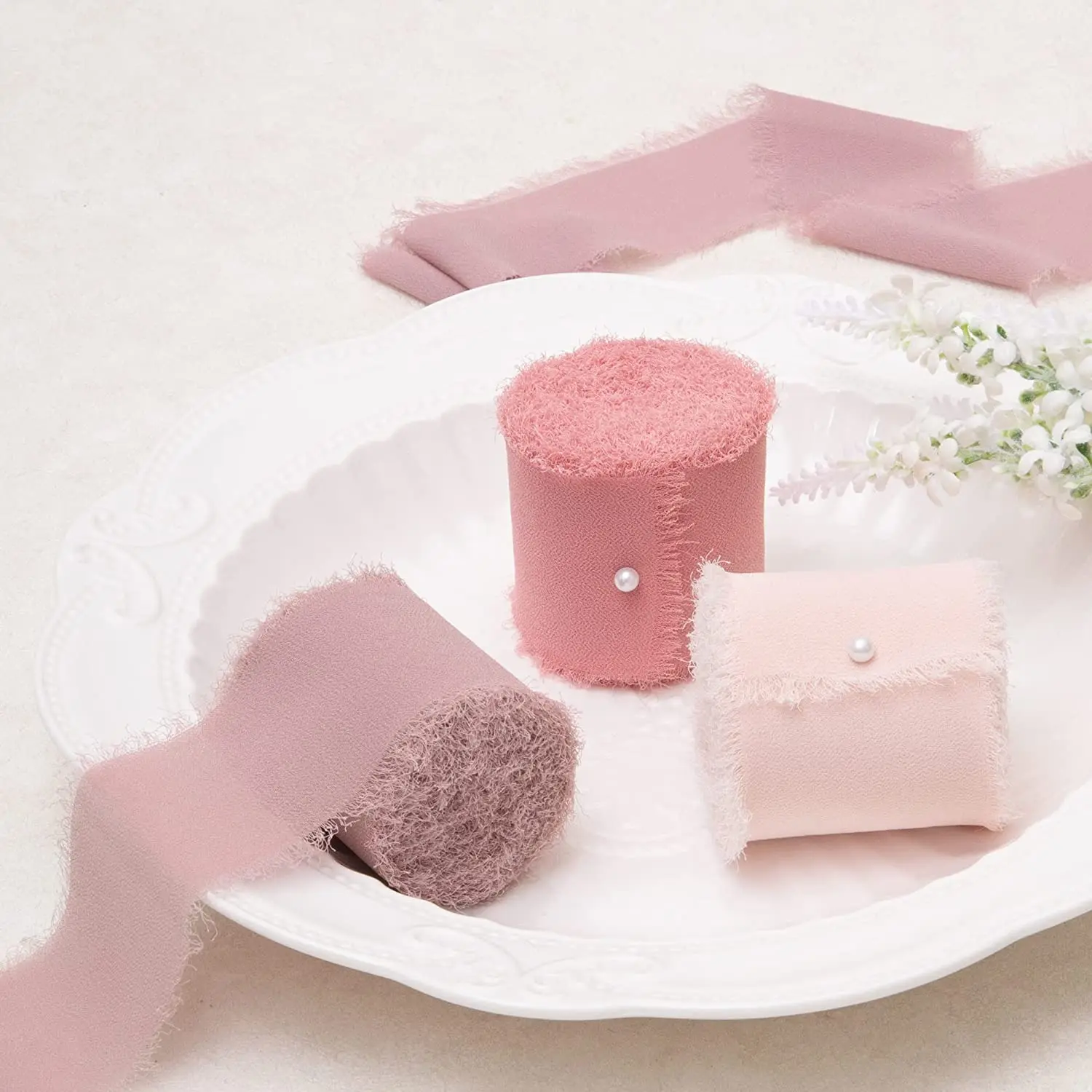 5m/Roll frayed edged wrinkle chiffon silk ribbon for wedding party flower bouquet gift packing DIY craft