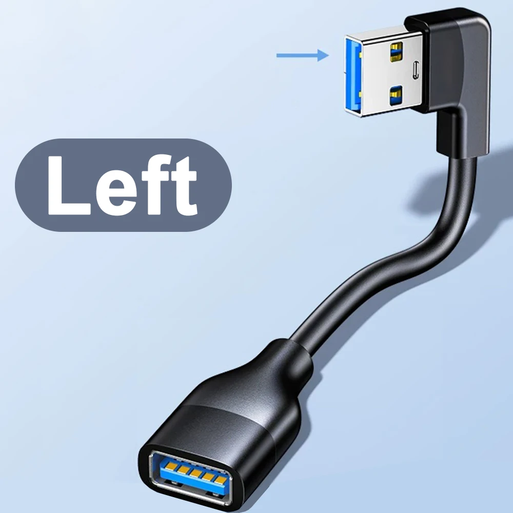 Right-Angle USB 3.0 Extension Cable - A Male to A Female Adapter