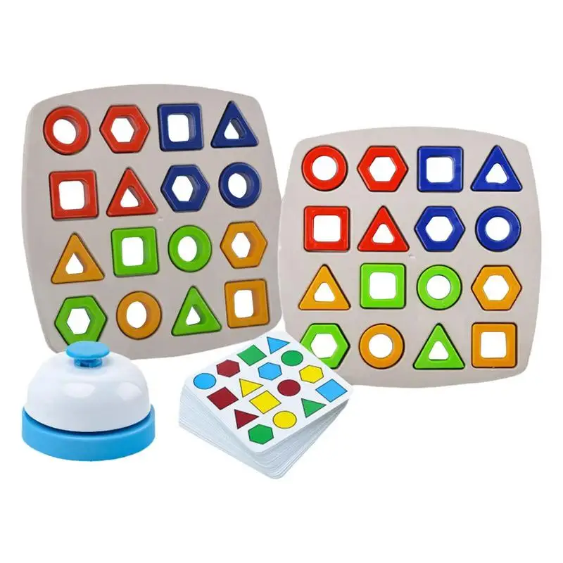 Shape Matching Game For Kids Montessori Learning Toys With Bell And Cards Wooden Colored Geometric Shape Puzzle Sensory Board toddler sensory board montessori wooden switch sensory board toys preschool learning activities travel toys led light switch