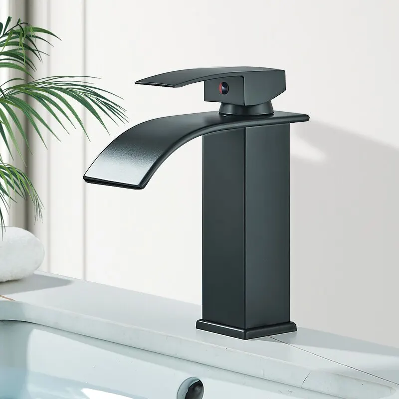 Waterfall Basin Sink Faucet Bathroom Faucets SUS304 Bath Hot Cold Water Mixer Vanity Tap Deck Mounted Washbasin Crane basin faucet bathroom faucet