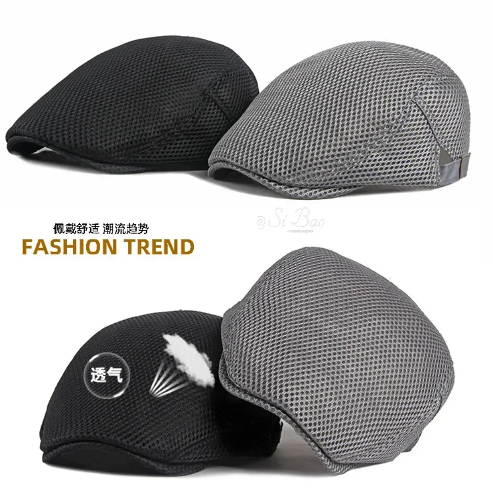 Man Berets Mesh British Vintage Flat Caps Gatsby Male Solid Color Berets Adjustable Driver Hats