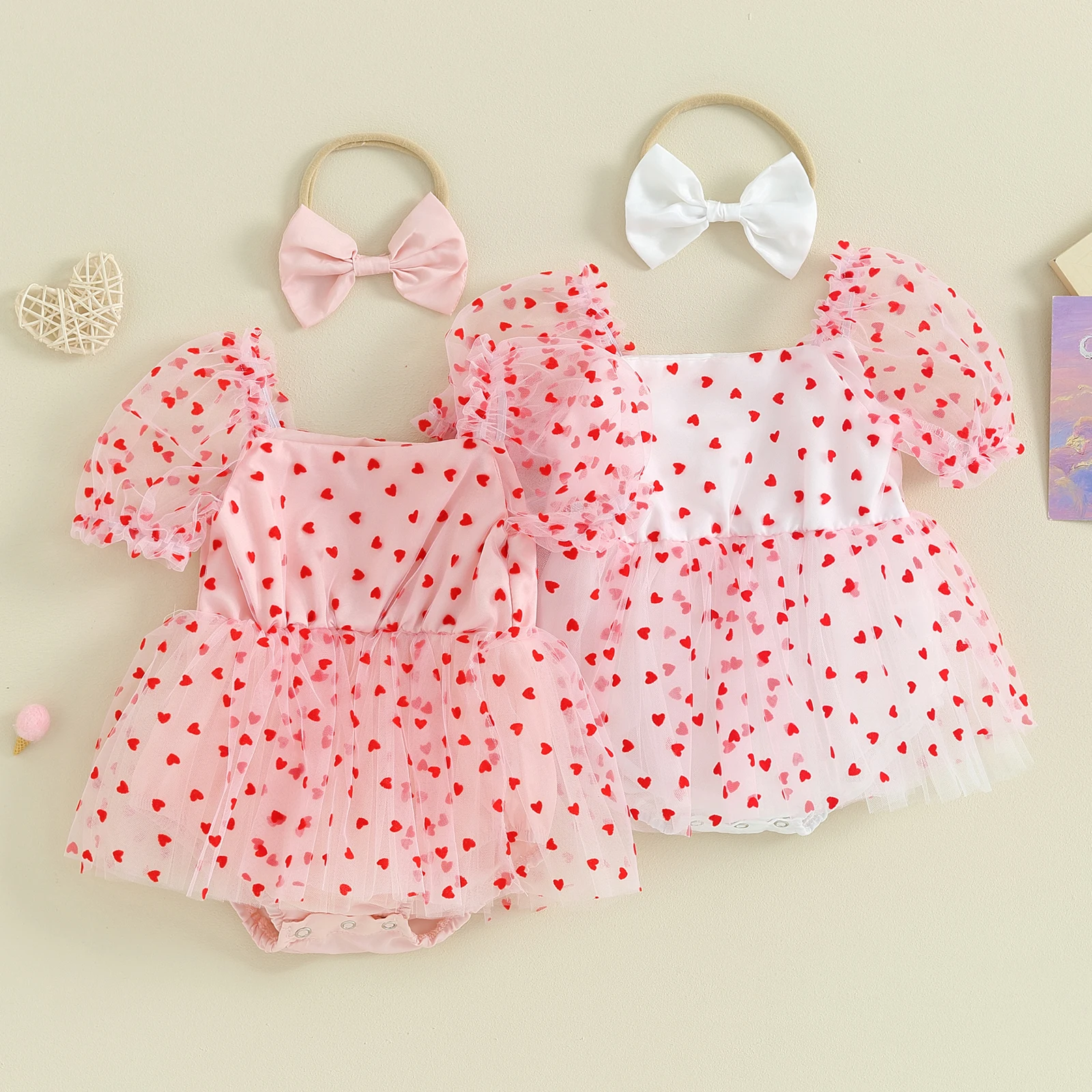 Baby Girl Heart Romper Dress & Headband 1