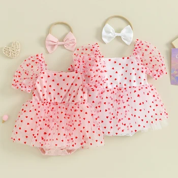 Baby Girl Heart Romper Dress & Headband 1