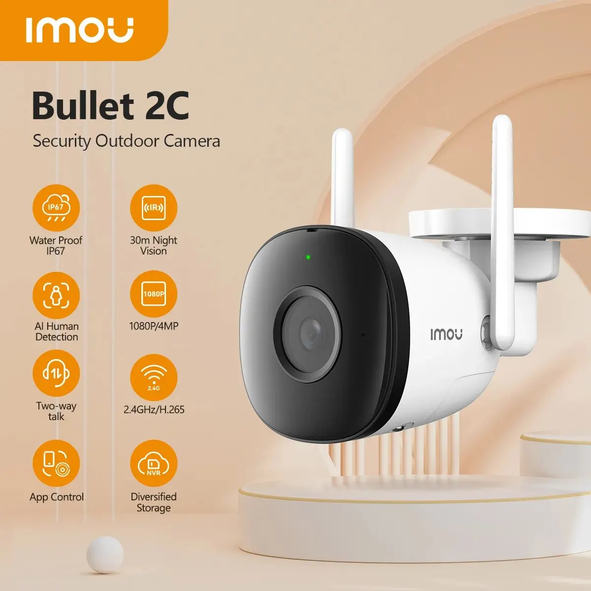 Caméra Surveillance Imou Bullet 2E QHD 4MP Wi-Fi Camera (IPC-F22FP) Blanc