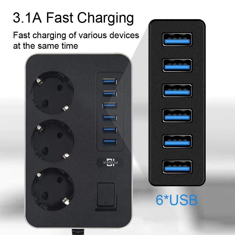 Cabo de Extensão Smart Home Power Strip Tomada Elétrica com Portas Usb Filtro de Rede de Carregamento Rápido Plugue ue Multiprise Tomada ac - Image 2