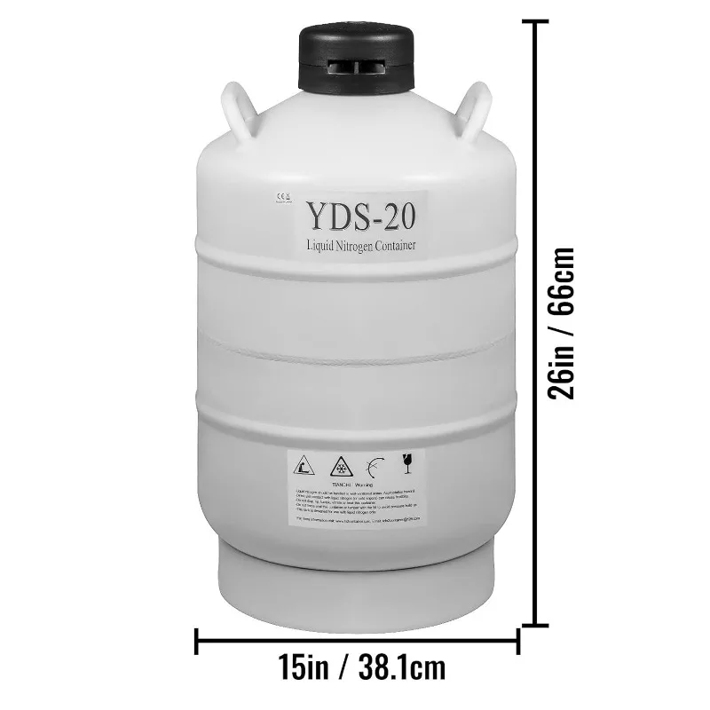 20L Liquid Nitrogen Tank Aluminum Alloy Liquid Nitrogen Dewar Static Cryogenic Container with 6 Canisters and Carry Bag