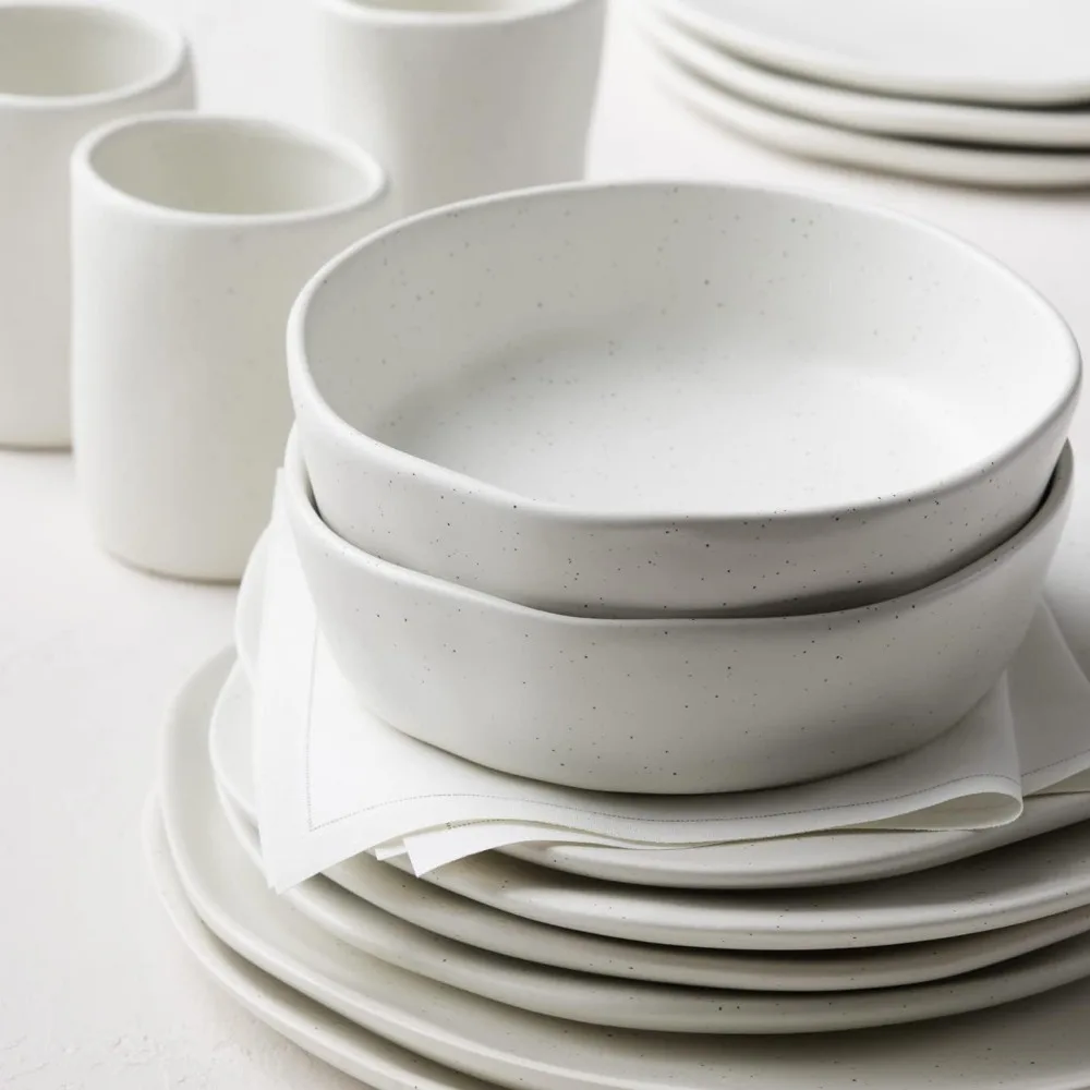 

HEKONDA Debossed Stoneware 16-Piece Dinnerware Set, White Speckled