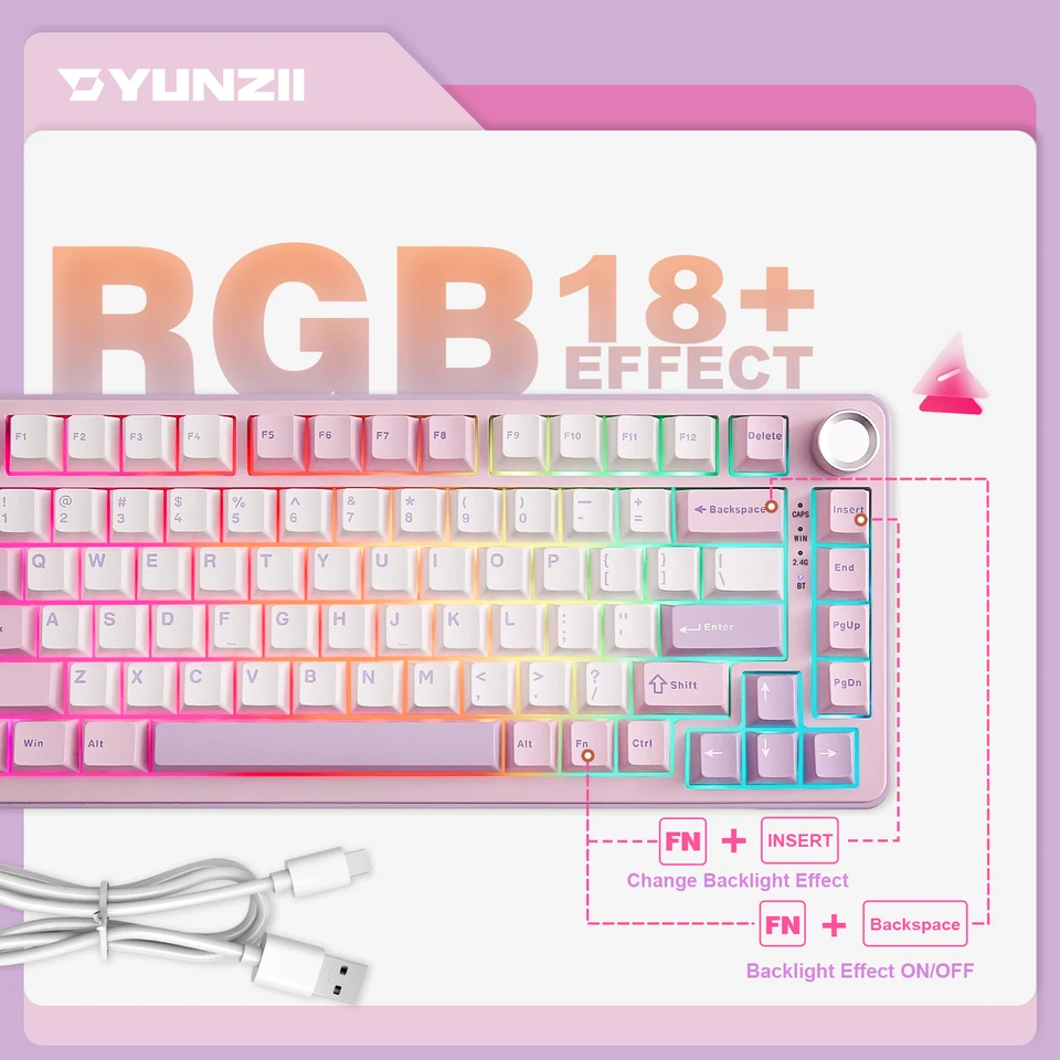 YUNZII ゲーミングキーボード　B75 PRO 75% Amazon.com: YUNZII B75 PRO Wireless Mechanical Keyboard,75% Layout