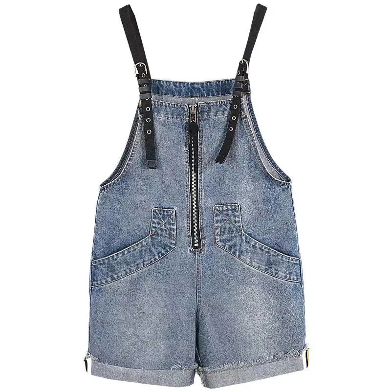 Korean Jumpsuit Shorts For Women Summer Loose Wide Leg Short Overalls Jeans Casual Zipper Pockets Denim Rompers Female Playsuits