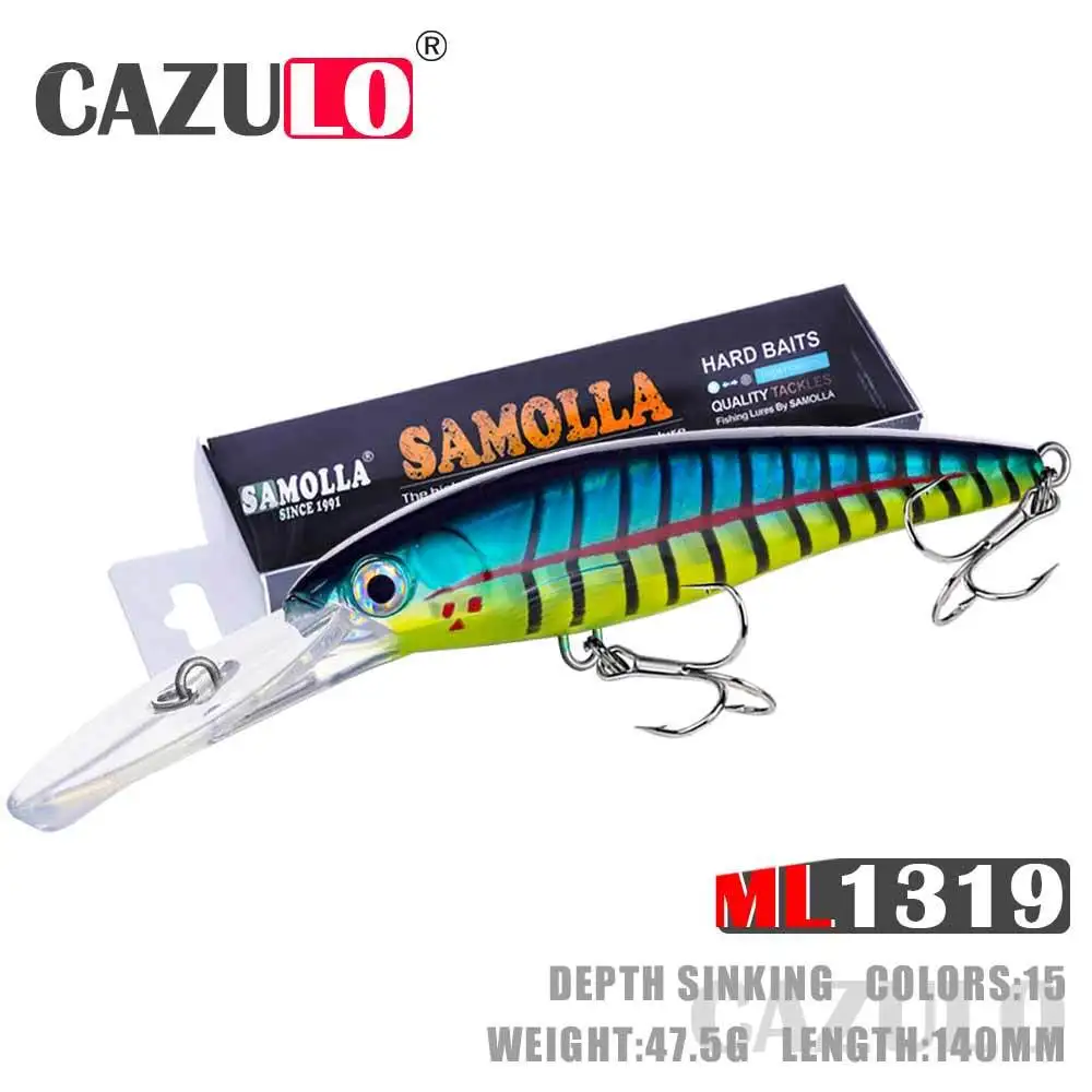 

Slow Sinking Dive 2.5-3m Wobblers Minnow Fishing Lures 140mm 47.5g Hard Bait Artificial Bait Tackle Pesca Saftwater Accesorios