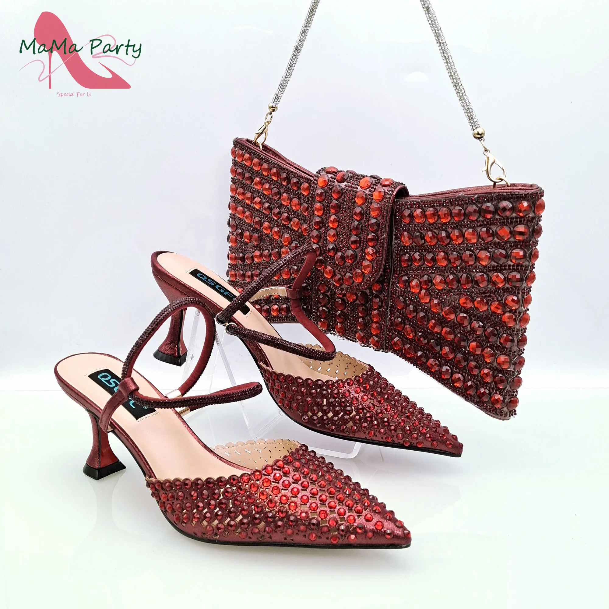 

2024 in Heels Leisure Style New Arrivals Women Shoes and Bag Set in Wine Color Pumps for Wedding Party