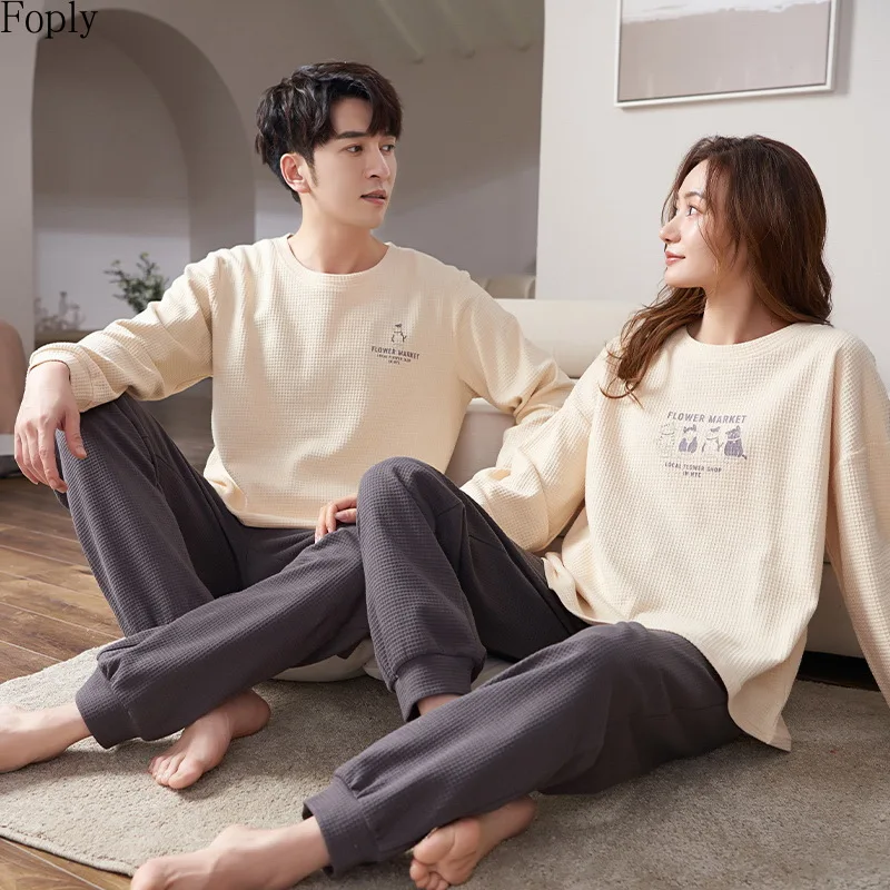 100% Cotton Couple Pajamas Sets for Women Men Plus Size Sleepwear Comfortable Homewear Autumn Winter Leisure Loungewear Pijamas