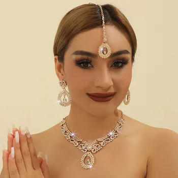 4PCS Women's Metal Jewelry Set Bollywood Jewelry Set Necklace Earrings Set Wedding Party Jewelry