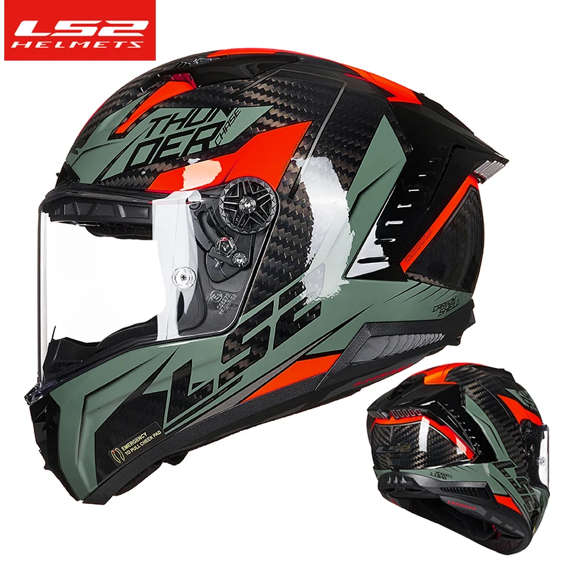 

Original LS2 FF805 Carbon Fiber Motorcycle Helmet Full Face Helmets Racing Car Cascos Para Moto Ls2 THUNDER Double D Ring