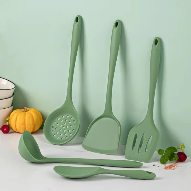 Heat Resistant Green Silicone Kitchen Utensils Set Cooking Tools Kitchenware  Soup Spoon Spatula Cookware Accessories Supplies - Cooking Tool Sets -  AliExpress