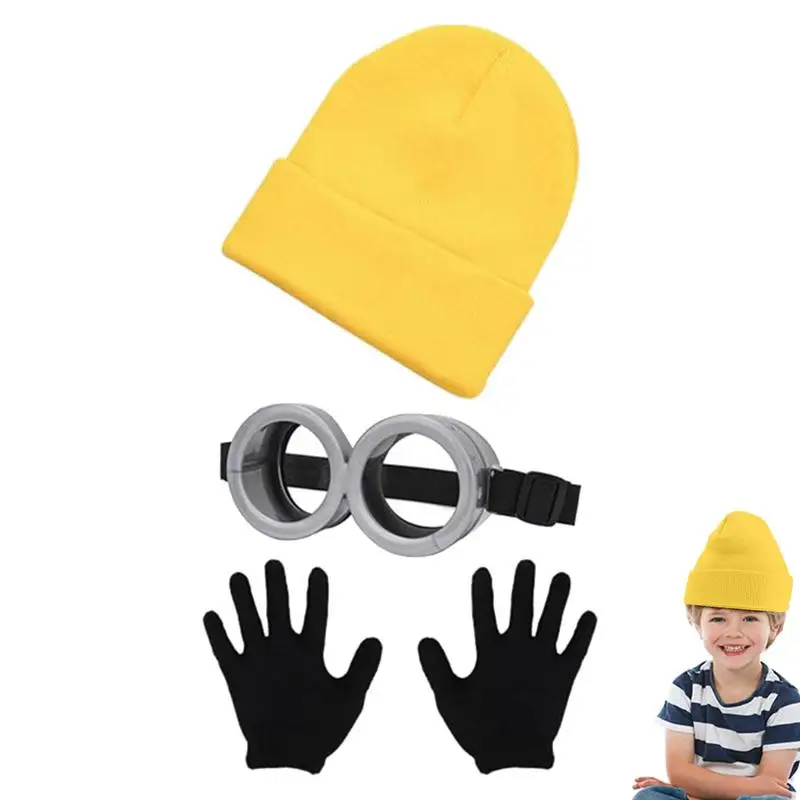 Funny Decorative Props Magical Thief Dad CosPlay Little Yellow Man Glasses And Hat Costume Set 3D Circular Glass Minion Cosplay