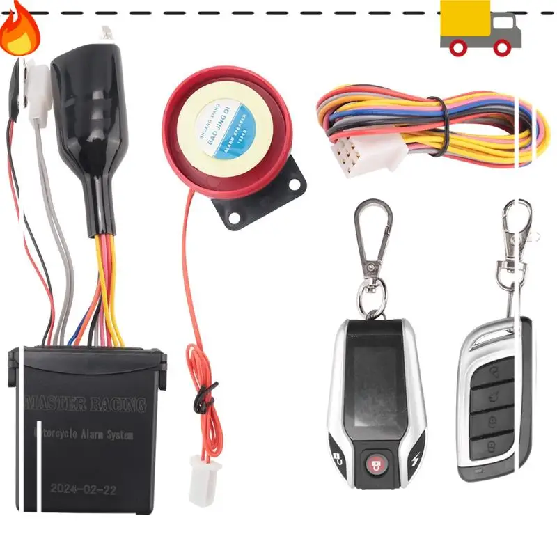 LCD Motorcycle Alarm Auto Lock/Unlock Security System Two Anti-Theft Alarms Keyless Engine Start, Without Monitor Easy Install