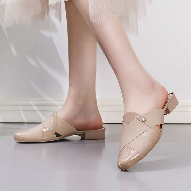 Spring Summer Half Slippers Women's Flat Soft Bottom Fashion All-match Jelly Shoes Casual Sandals Slippers  Zapatos Para Mujer