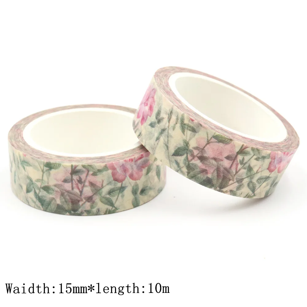 1Pc 15Mm * 10M Vintage Bloemen Washi Tape Diy Scrapbooking Papier Fotoalbum Zelfklevende Briefpapier Plakband Stickers