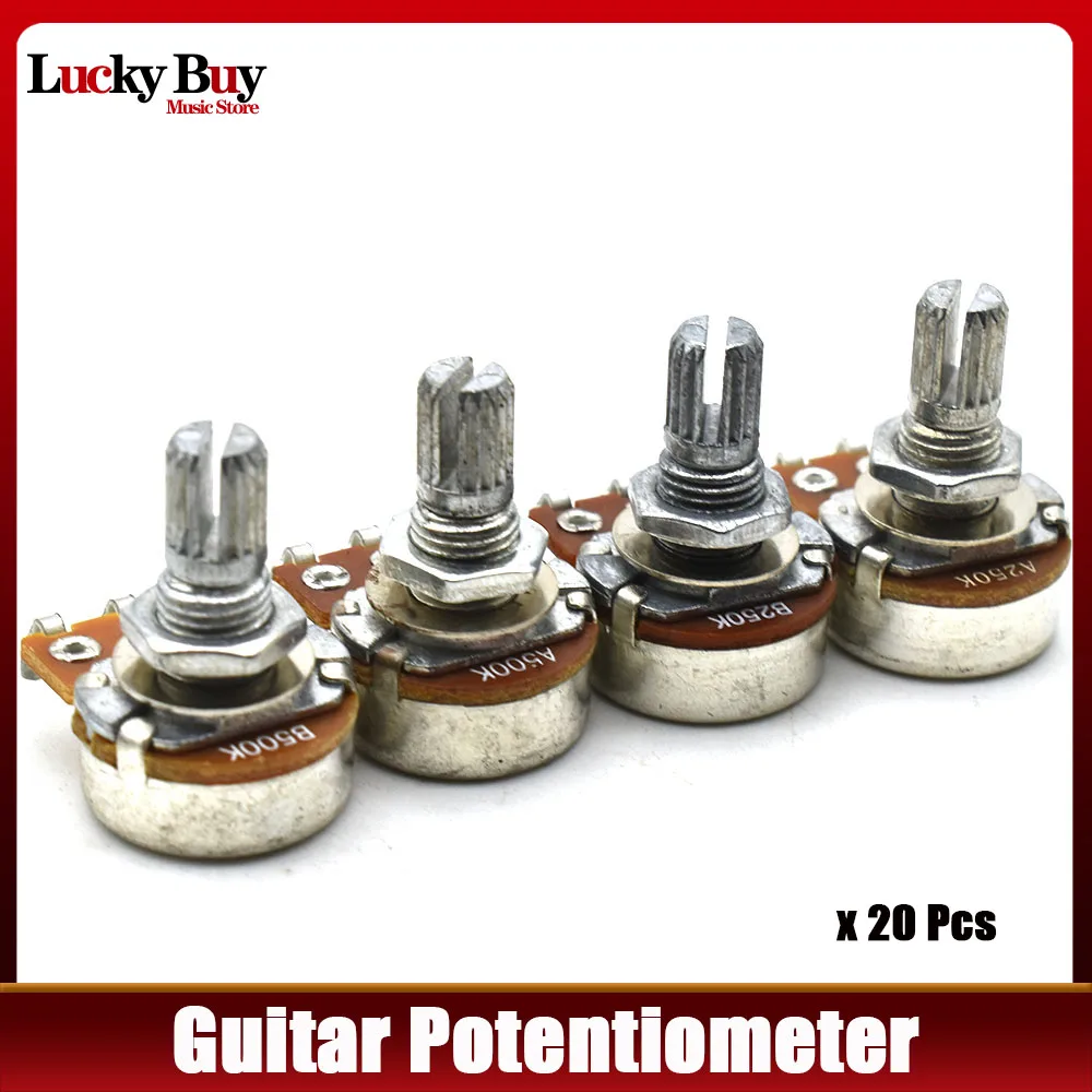 20pcs Full Size Guitar Potentiometers Pots B250K 15mm Split Shaft with