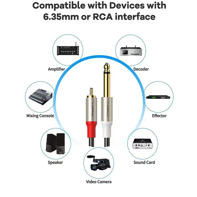RCA 6.35mm 케이블 듀얼 1/4 인치 TS 듀얼 RCA 스테레오 오디오 상호 연결 케이블 스피커 홈 시어터 앰프 기타 피아노