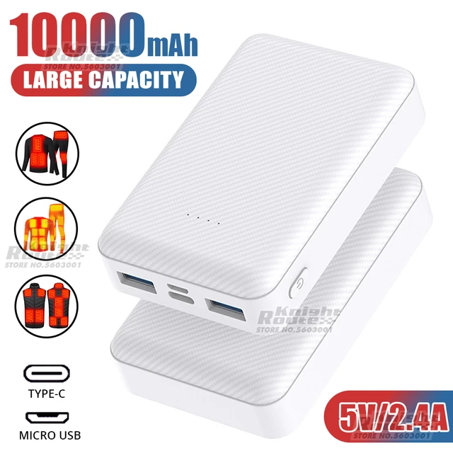 Batterie Externe 10000 mAh, 2 Ports USB 2.4A, Entrée micro-USB