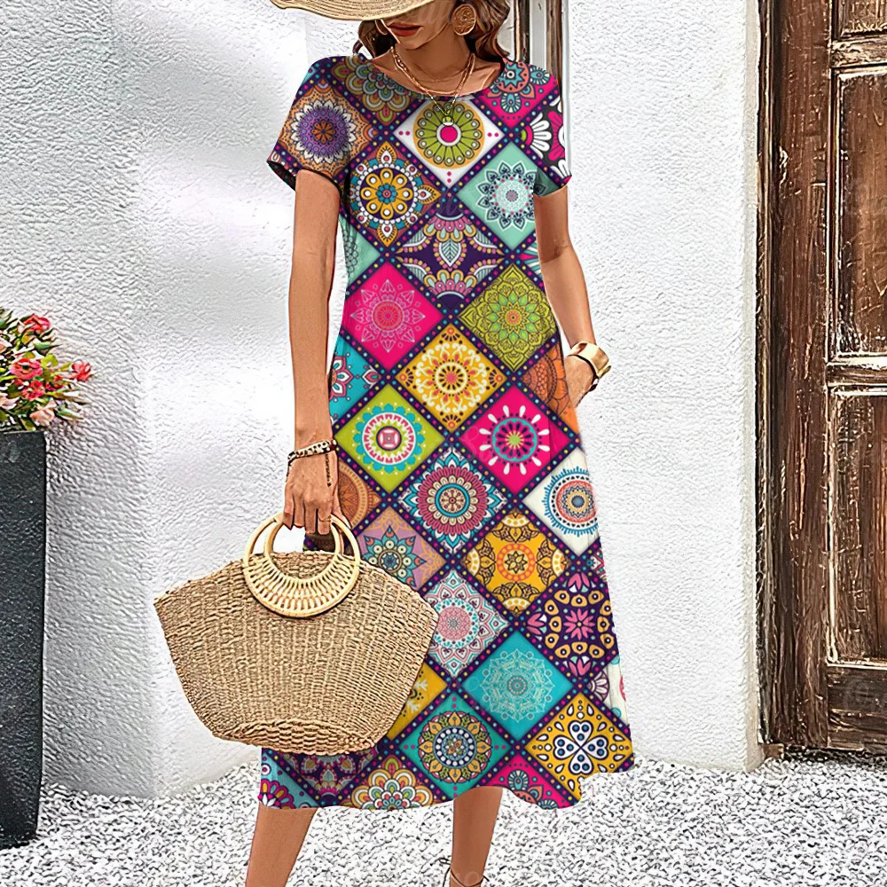 S46647dc37ff1461f83fc1077b5e52e89e Summer Women's Dresses Ethnic Fashion Short Dresses Short Sleeve Holiday Elegant Pretty Ladies Dresses Casual 3d Printed Clothing Mallzona