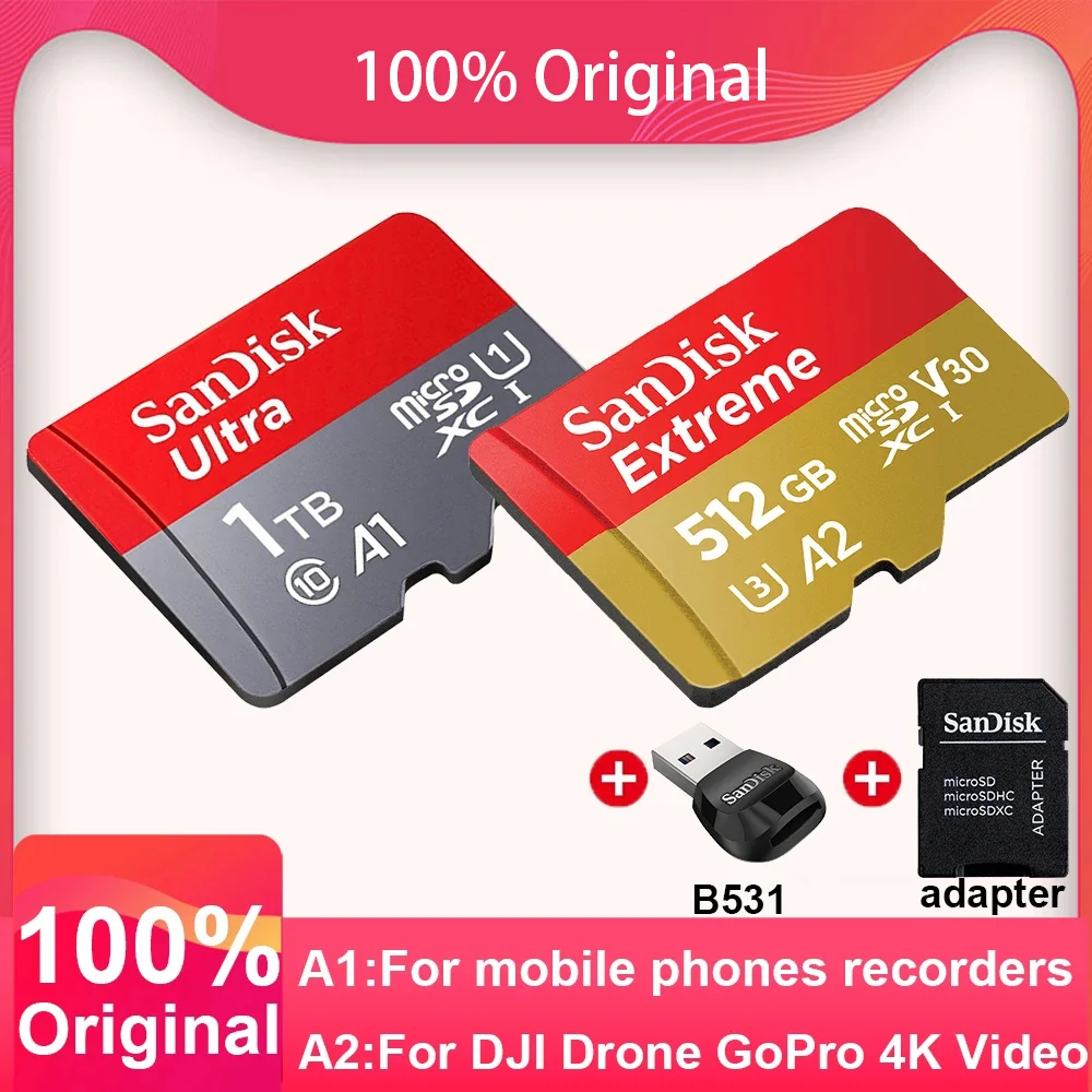 SanDisk Memory Cards A1,A2 Extreme Micro SDXC Card 1TB 256G 64G 128G 512G  Class10 U3 V30 TF Micro SD Card for Phone Camera Drone - AliExpress