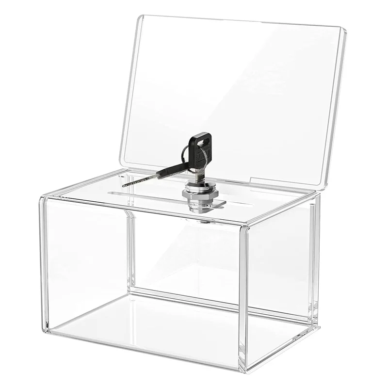 Acrylic Suggestion Box With Lock and Sign Holder Clear Ballot Box Donation Boxes For Fundraising acrylic suggestion box with lock and sign holder clear ballot box donation boxes for fundraising