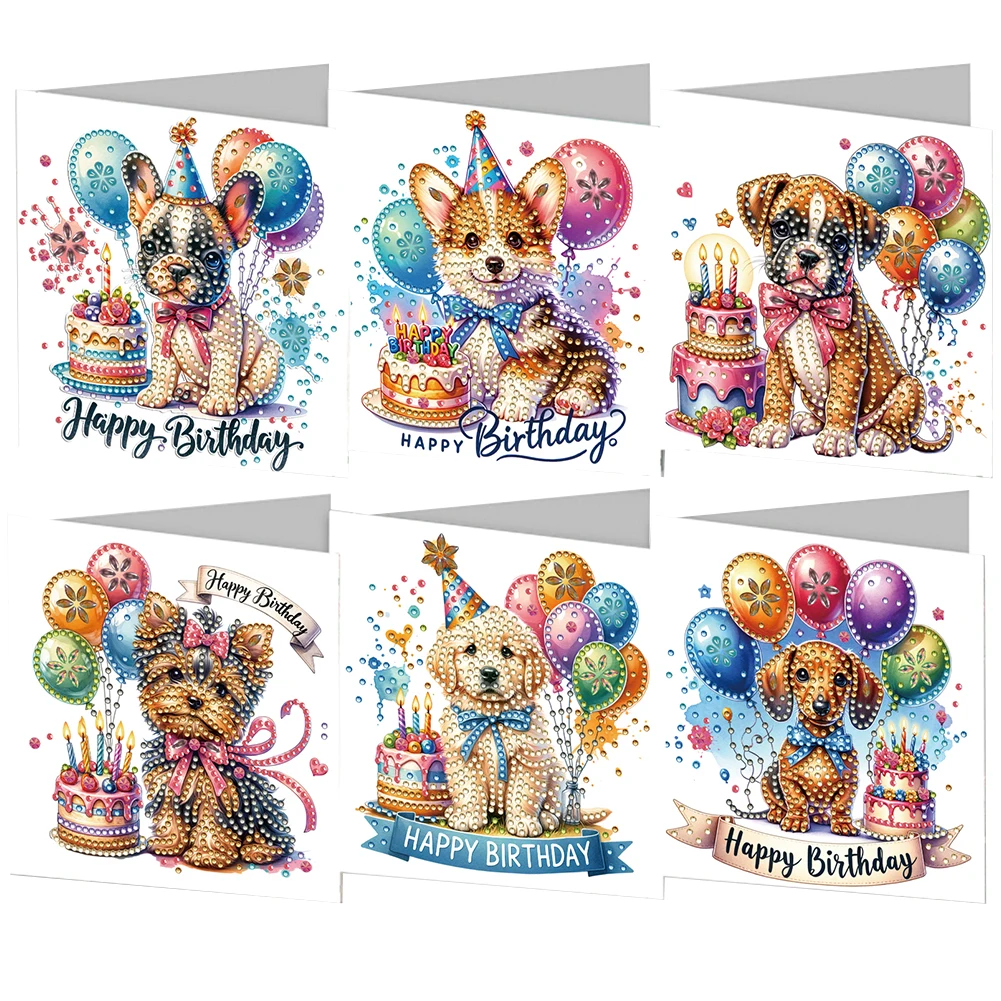 6pcs Diamond Art Greeting Cards DIY 5D Rhinestone Embroidery Arts Cards Kits Handmade Arts Crafts for Birthday Thanksgiving Day