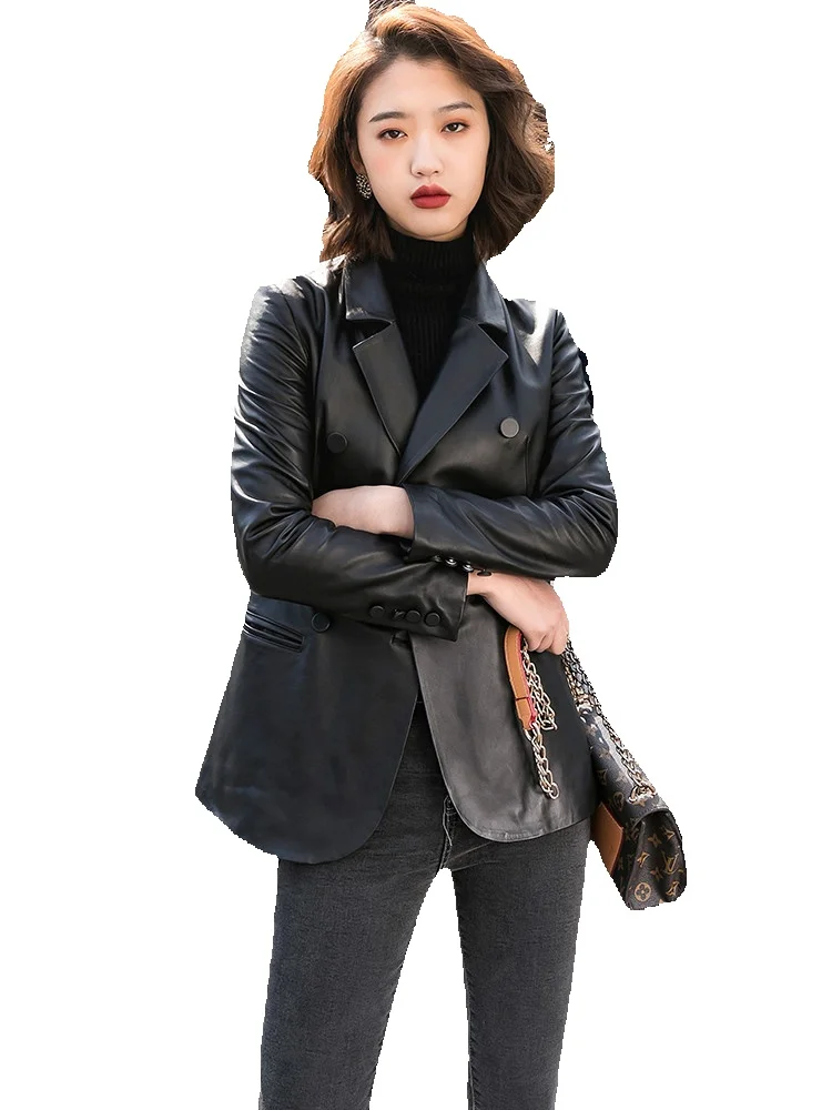 

Women's New Leather Jacket With Genuine Leather And Sheepskin Waistband, Slim Fitting And Fashionable Suit Jacket