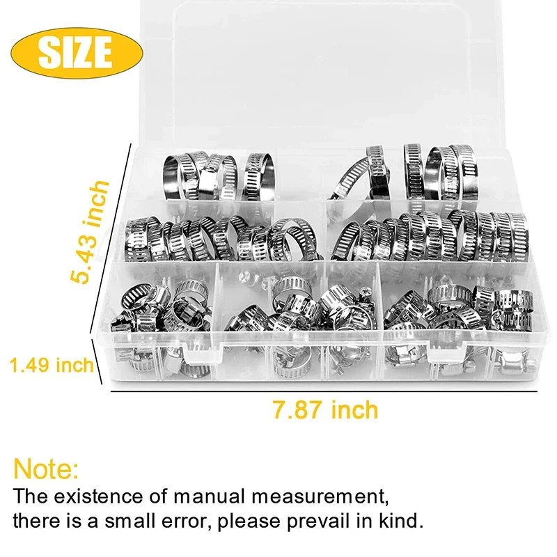 Description Picture 5 of item100pcs Worm Drive Hose Clamp Adjustable 8-44mm Stainless Steel Gear Clip Lock for Water Pipe Plumbing