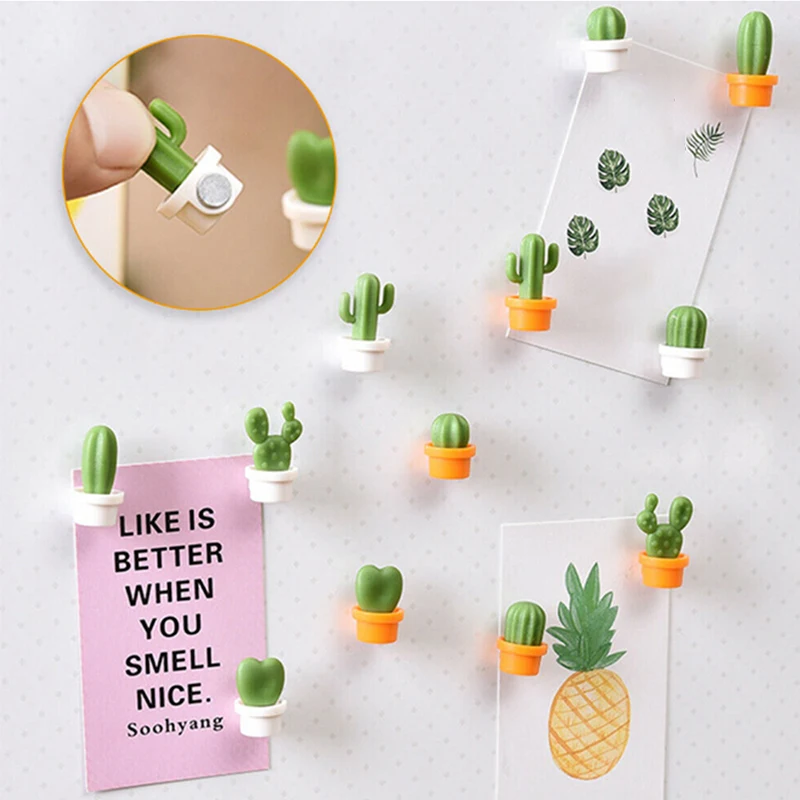 

6pcs Cactus Fridge Magnet Refrigerator Magnetic 3D Sticker Cute Succulent Plant Message Board Reminder Home Decoration Kitchen