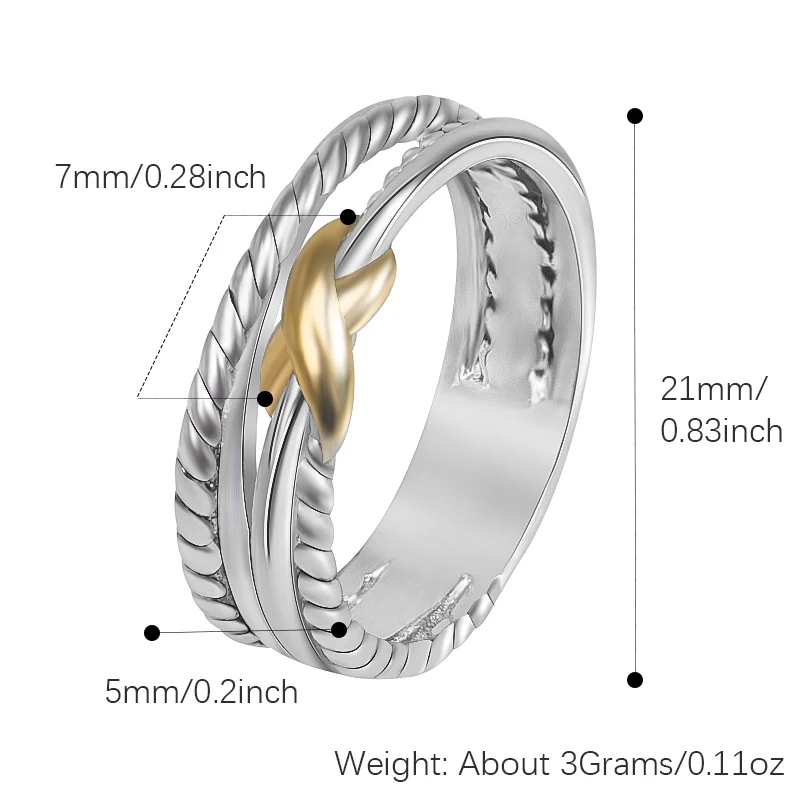 YYSuniee Luxury Copper Jewelry 18K Gold-plated Crossover Band Rings for Women Fashion Brand Two-tone Accessories Gift 6