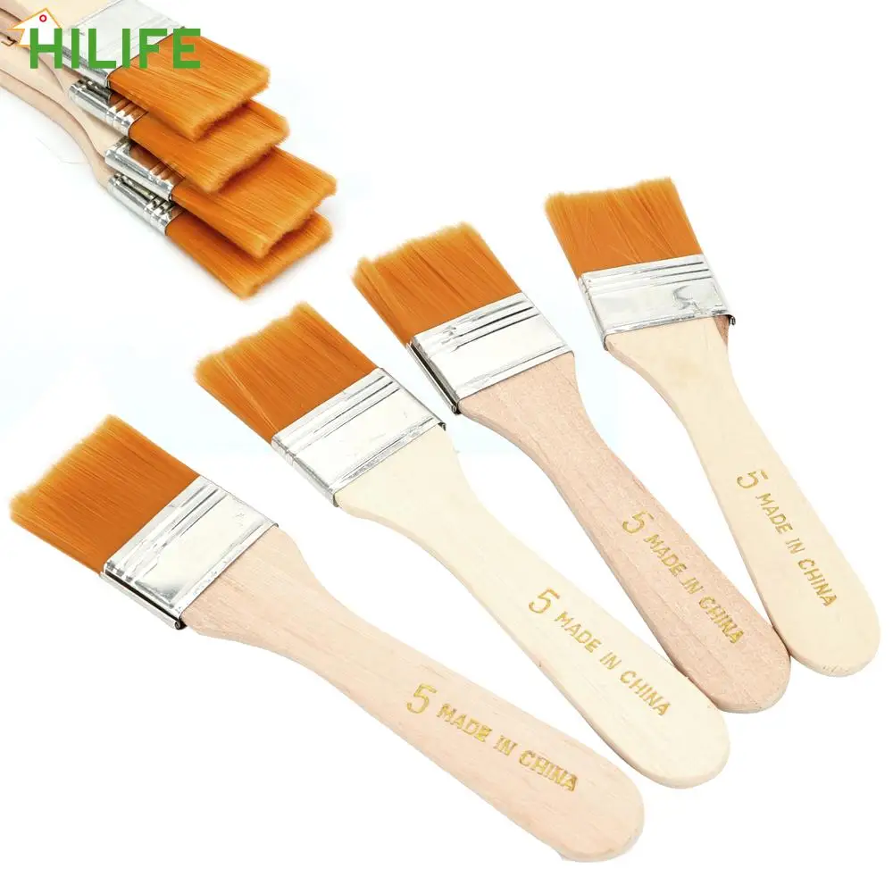 4Pcs/Set Wood Handles Acrylic Paints Hair Painting Brush Blending Brush Painting Brushes Art Supplies Nylon Oil Paint Brush Watercolor Paint Drawing