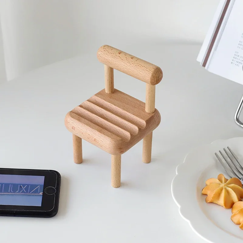 

New beech small chair mobile phone bracket wood color