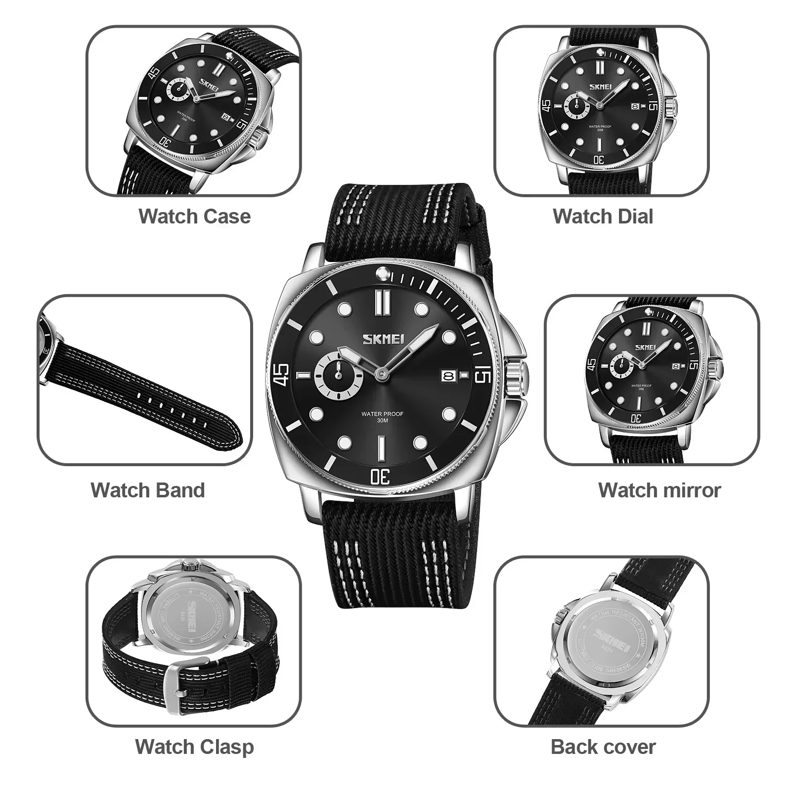 SKMEI Quartz movement Luminous Hands Watch Mens Casual Nylon Strap Date Male Wristwatches Waterproof Clcok reloj hombre 9328