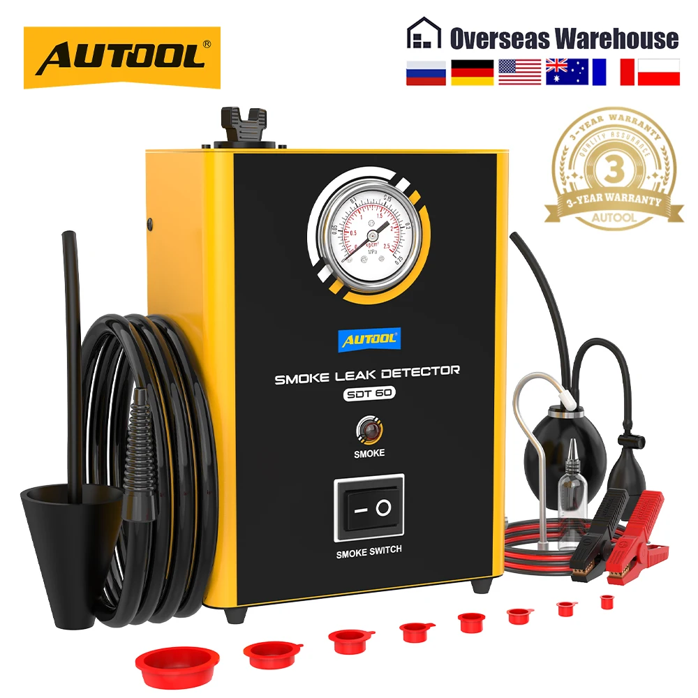 AUTOOL SDT60 Automotive Smoke Machine Built-in Air Compressor EVAP ...