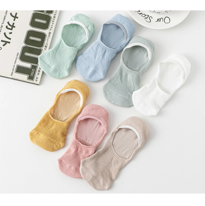 Womens Breathable Mesh Boat Socks - 5 Pairs Invisible Low Cut Anti-Slip Summer Socks